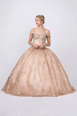Aspeed L2364 Off Shoulder Lace & Sequin Ball Gown -Norma Reed L2364ROSEGOLD3