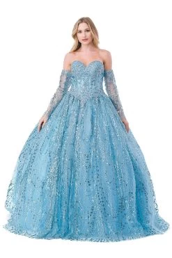 Aspeed L2460 Off Shoulder Sleeved Sequin Quinceanera Dress