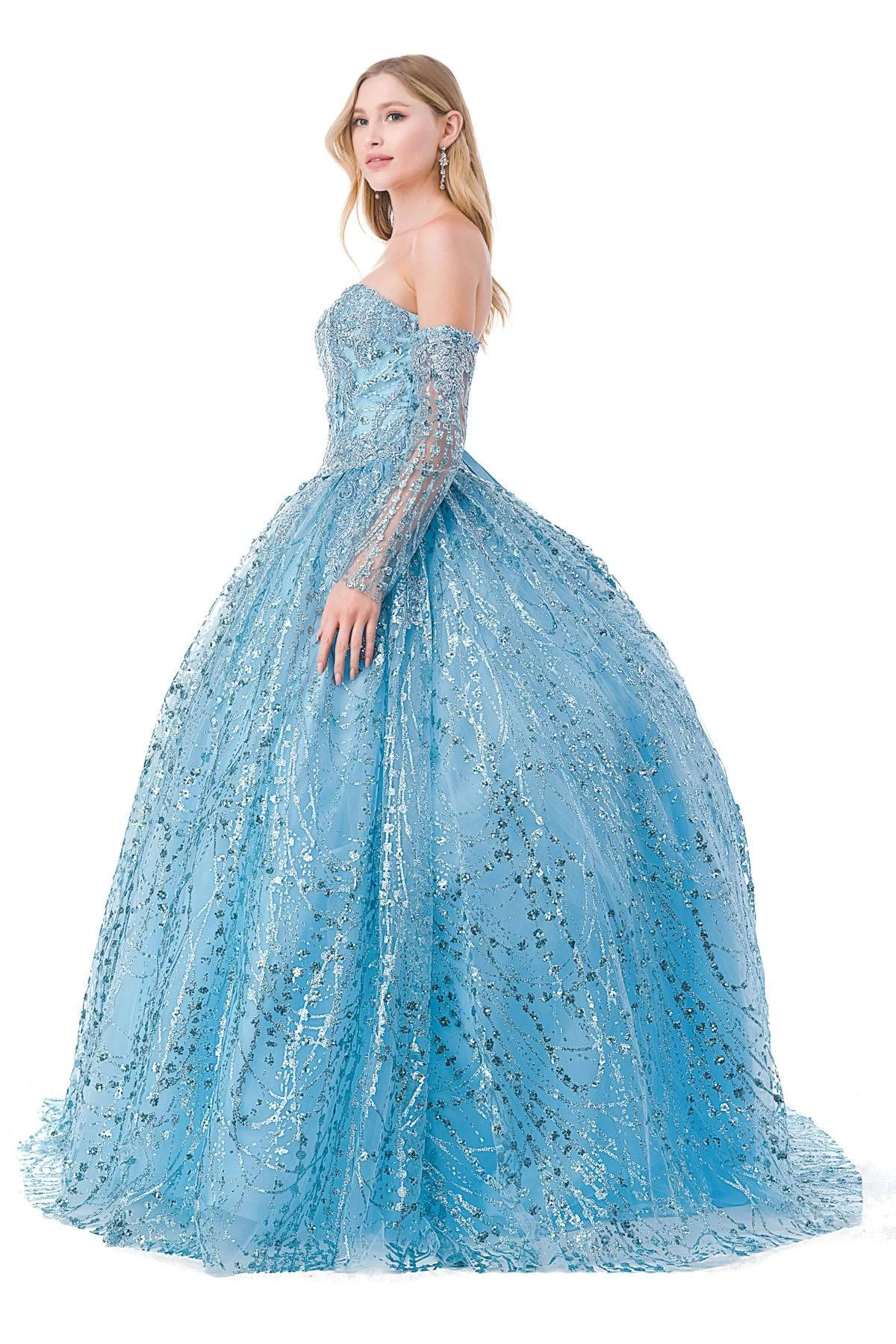 Aspeed L2460 Off Shoulder Sleeved Sequin Quinceanera Dress 3 Aspeed L2460 Off Shoulder Sleeved Sequin Quinceanera Dress - Image 3