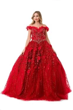Aspeed L2728 Floral Off Shoulder Quinceanera Dress -Norma Reed L2728RED1 2655d982 9e89 4c09 9621 8ae447db9c9e