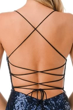 Aspeed Design L2819Y Sparkling Sequin Embroidered Slit Leg Dress -Norma Reed L2819YNAVYDT5