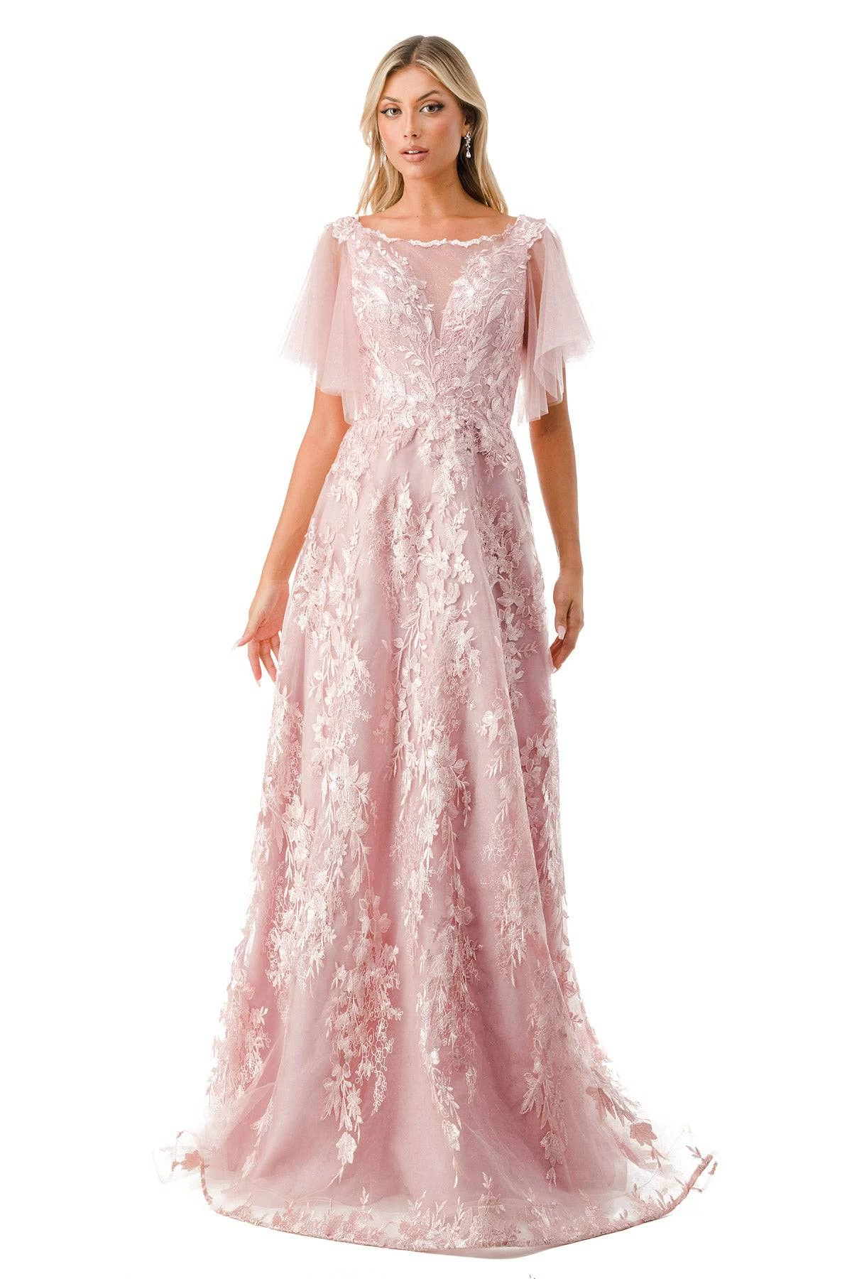 Aspeed M2818M Shimmering Mauve Floral Gown 2 Aspeed M2818M Shimmering Mauve Floral Gown - Image 2