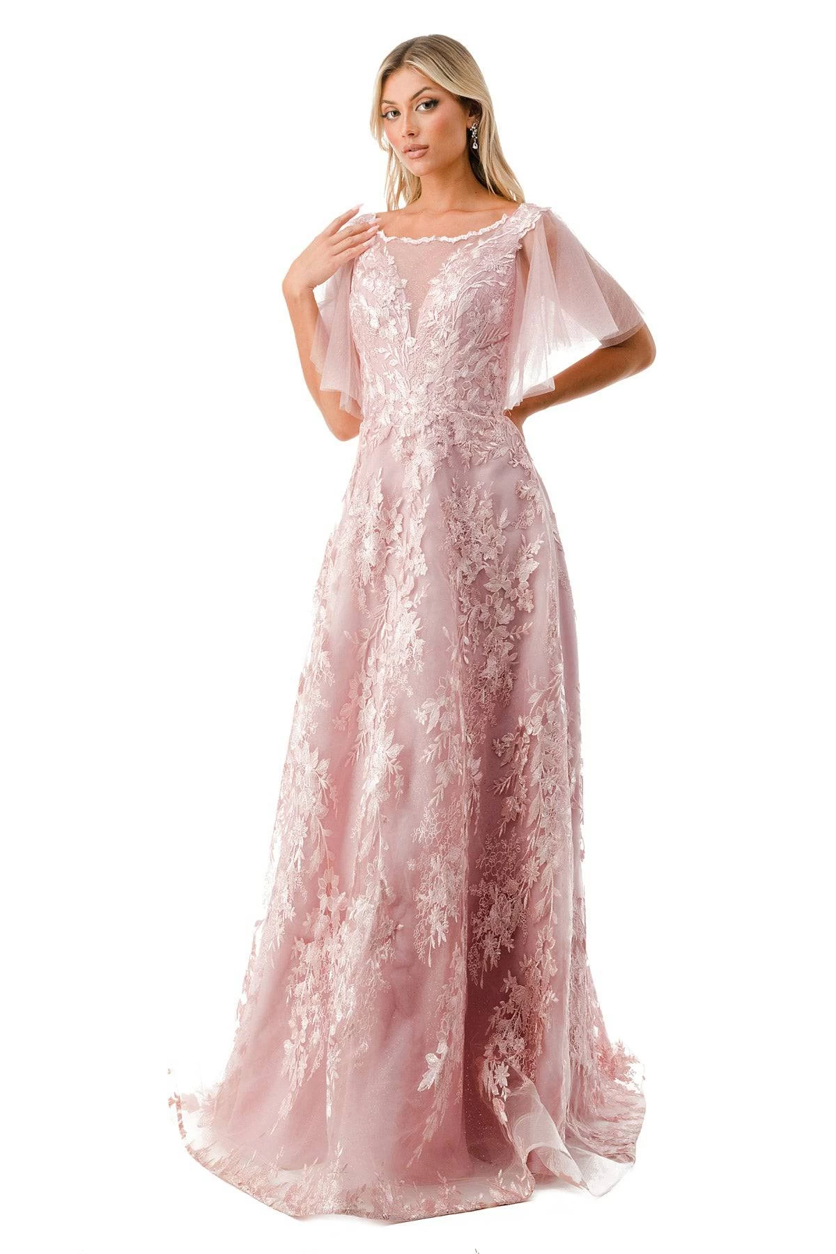 Aspeed M2818M Shimmering Mauve Floral Gown 3 Aspeed M2818M Shimmering Mauve Floral Gown - Image 3