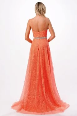 Aspeed P2105 Sparkling A Line Dress With Crystal Stone Belt -Norma Reed P2105ORANGE2