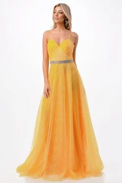 Aspeed P2105 Sparkling A Line Dress With Crystal Stone Belt -Norma Reed P2105YELLOW1