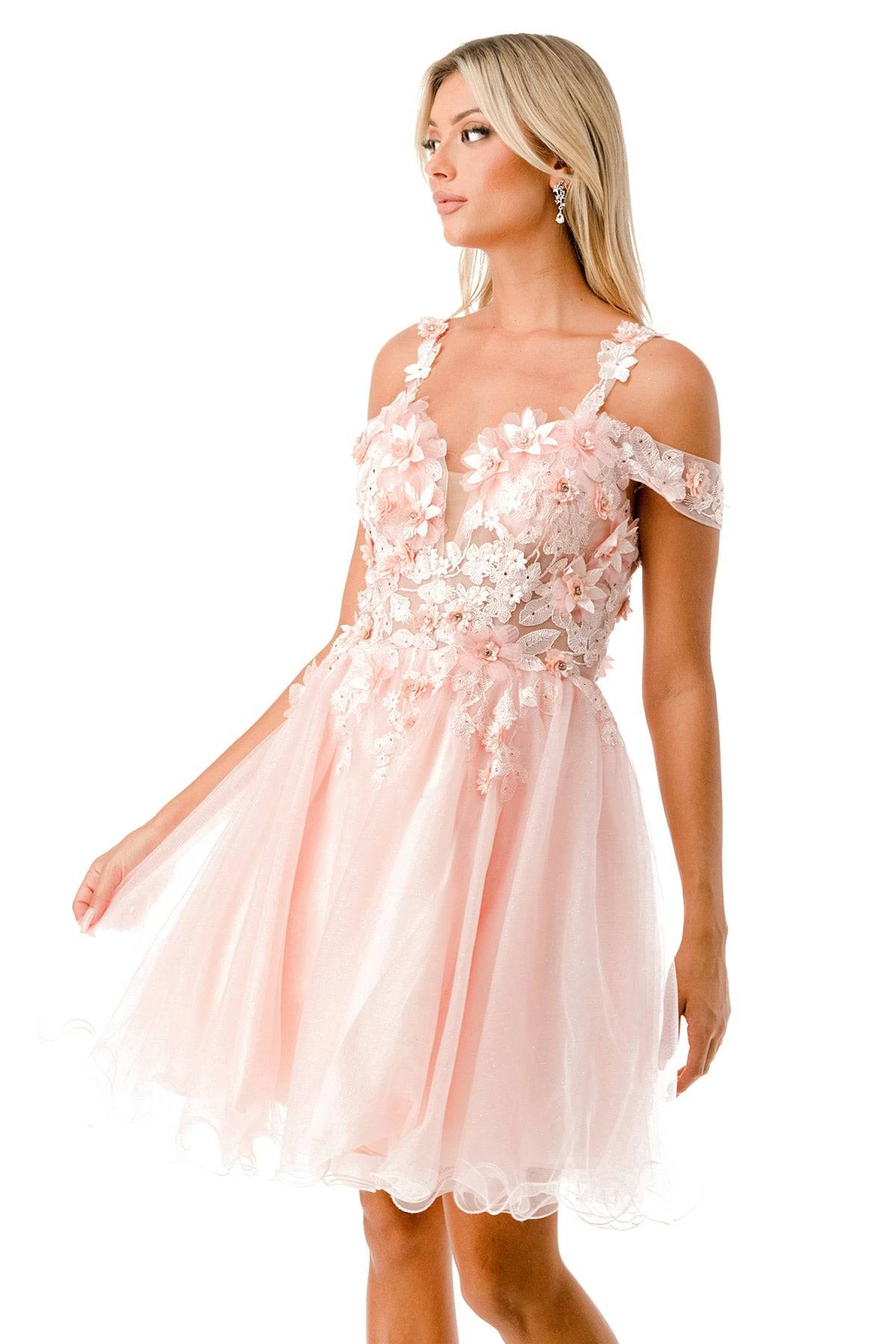 Aspeed S2713 Short Dress With Floral Embroidery & Tulle Skirt 2 Aspeed S2713 Short Dress With Floral Embroidery & Tulle Skirt - Image 2