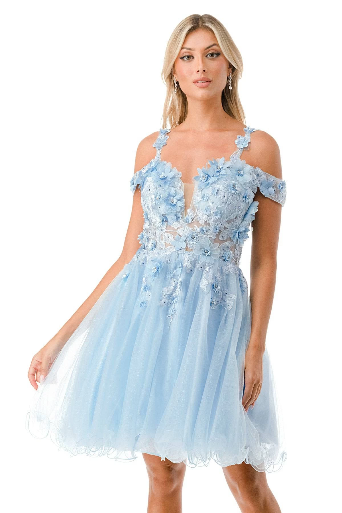 Aspeed S2713 Short Dress With Floral Embroidery & Tulle Skirt 4 Aspeed S2713 Short Dress With Floral Embroidery & Tulle Skirt - Image 4