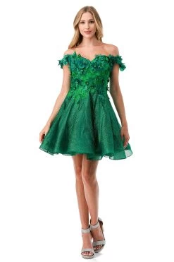 Aspeed S2721 Hunter Green Off Shoulder Short Dress | 4 Colors