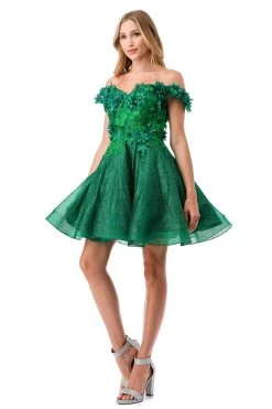 Aspeed S2721 Hunter Green Off Shoulder Short Dress | 4 Colors -Norma Reed S2721HUNTERGREEN3