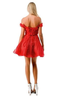 Aspeed S2721 Hunter Green Off Shoulder Short Dress | 4 Colors -Norma Reed S2721RED7