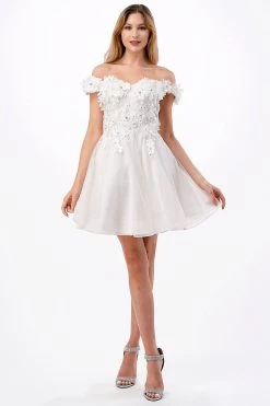 Aspeed S2721 Hunter Green Off Shoulder Short Dress | 4 Colors -Norma Reed S2721WHITE1