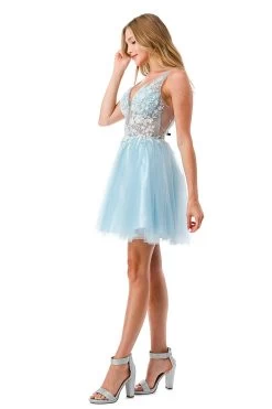 Aspeed S2724 Light Blue Lace & Sheer Short Dress With Tulle -Norma Reed S2724L BLUE5