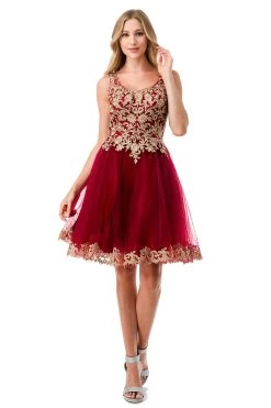 Aspeed S2738J Floral Short Dress With Tulle Skirt -Norma Reed S2738JBURG GOLD1