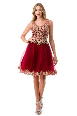 Aspeed S2738J Floral Short Dress With Tulle Skirt -Norma Reed S2738JBURG GOLD2