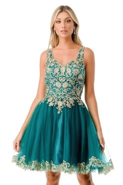 Aspeed S2738J Floral Short Dress With Tulle Skirt -Norma Reed S2738JEMERALD2
