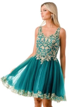 Aspeed S2738J Floral Short Dress With Tulle Skirt -Norma Reed S2738JEMERALD3