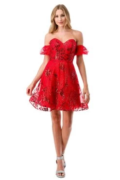 Aspeed S2747B Sparkling Red Off Shoulder Short Dress