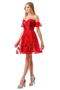 Aspeed S2747B Sparkling Red Off Shoulder Short Dress -Norma Reed S2747BRED3