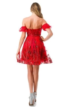 Aspeed S2747B Sparkling Red Off Shoulder Short Dress -Norma Reed S2747BRED6