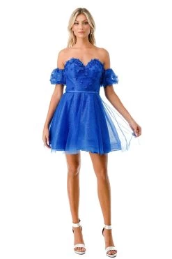Aspeed S2748B Glittering Royal Blue Off Shoulder Short Dress