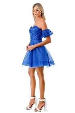 Aspeed S2748B Glittering Royal Blue Off Shoulder Short Dress -Norma Reed S2748BROYAL5