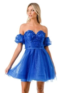 Aspeed S2748B Glittering Royal Blue Off Shoulder Short Dress -Norma Reed S2748BROYALDT1