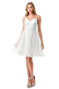 Aspeed S2749B Shimmering White V Neck Short Dress -Norma Reed S2749BWHITE3