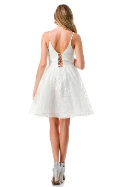 Aspeed S2749B Shimmering White V Neck Short Dress -Norma Reed S2749BWHITE7