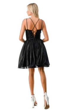 Aspeed S2750Y Stunning Pleated V Neck Short Dress | 6 Colors -Norma Reed S2750YBLACK6