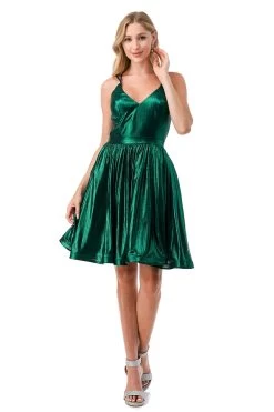 Aspeed S2750Y Stunning Pleated V Neck Short Dress | 6 Colors -Norma Reed S2750YEMERALD1