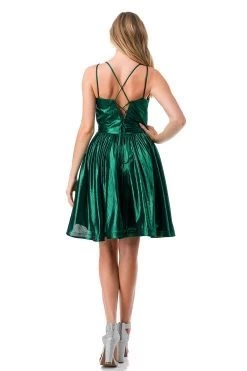 Aspeed S2750Y Stunning Pleated V Neck Short Dress | 6 Colors -Norma Reed S2750YEMERALD6