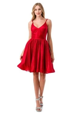 Aspeed S2750Y Stunning Pleated V Neck Short Dress | 6 Colors -Norma Reed S2750YRED1