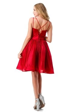 Aspeed S2750Y Stunning Pleated V Neck Short Dress | 6 Colors -Norma Reed S2750YRED6