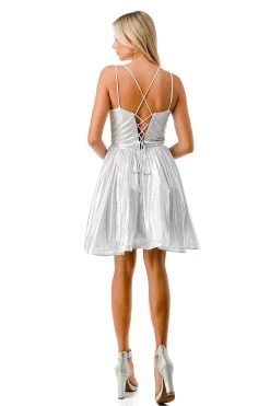Aspeed S2750Y Stunning Pleated V Neck Short Dress | 6 Colors -Norma Reed S2750YSILVER5