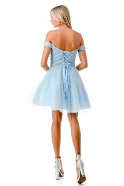 Aspeed S2752C Light Blue Off Shoulder Lace Floral Short Dress -Norma Reed S2752CL BLUE4