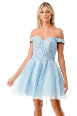 Aspeed S2752C Light Blue Off Shoulder Lace Floral Short Dress -Norma Reed S2752CL BLUEDT1