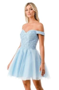 Aspeed S2752C Light Blue Off Shoulder Lace Floral Short Dress -Norma Reed S2752CL BLUEDT3