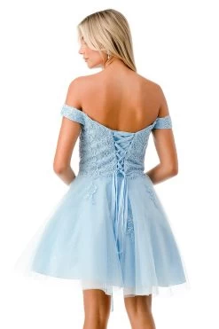 Aspeed S2752C Light Blue Off Shoulder Lace Floral Short Dress -Norma Reed S2752CL BLUEDT4