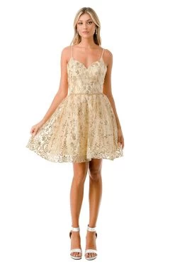 Aspeed S2756T Gold Floral Sequin Short Dress