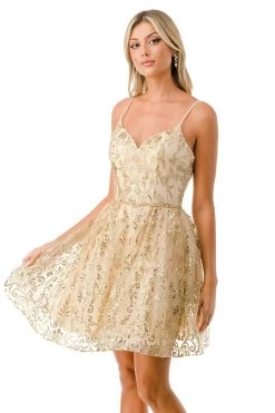 Aspeed S2756T Gold Floral Sequin Short Dress -Norma Reed S2756TGOLDDT1