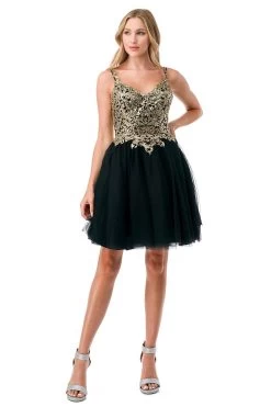 Aspeed S2757J Black & Gold Floral Short Dress