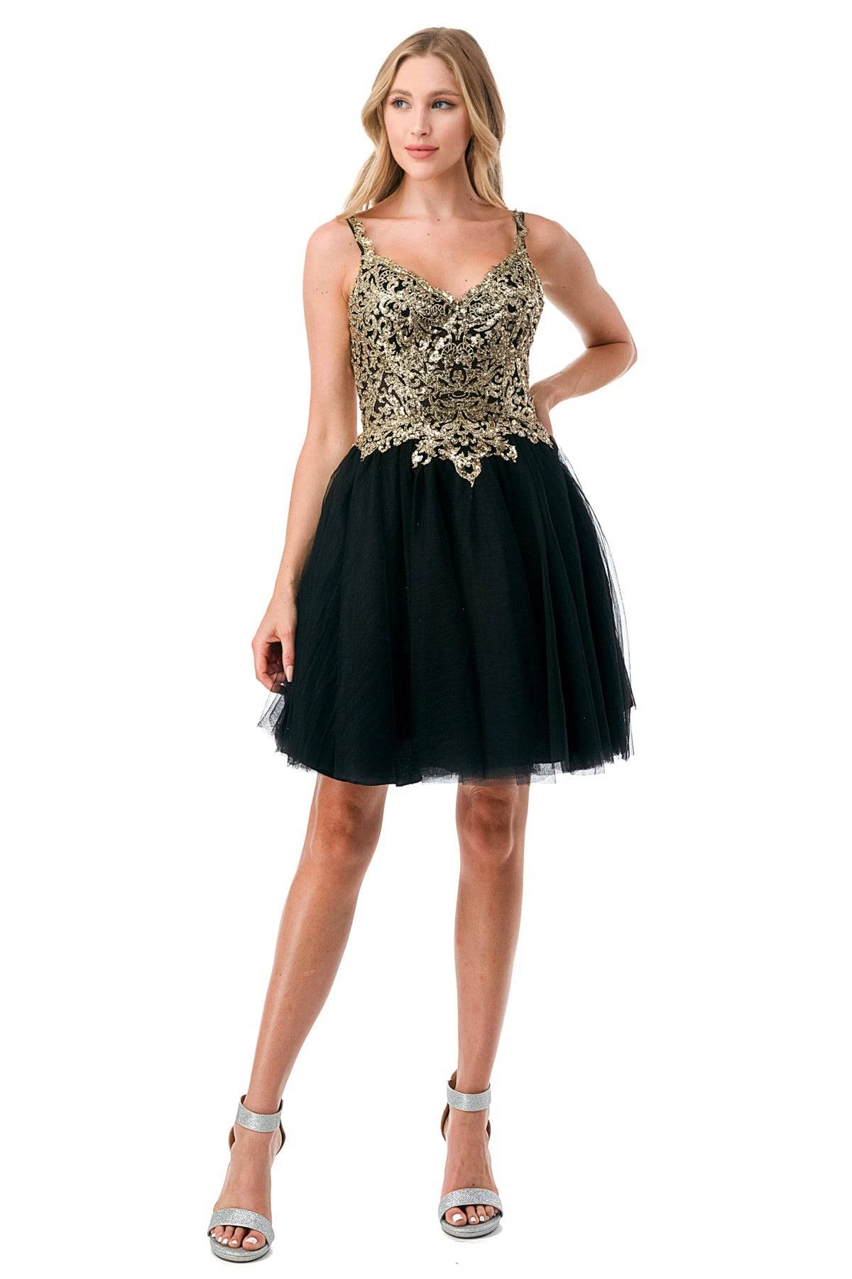 Aspeed S2757J Black & Gold Floral Short Dress
