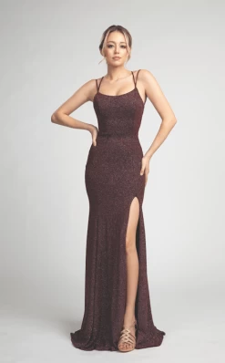 Shimmering Fitted Long Gown With Sultry Leg Slit And Back Design #FA04225