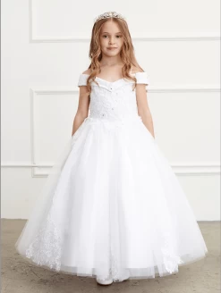 Kids Off Shoulder Portrait Neckline Dress #TK7034 | Norma Reed
