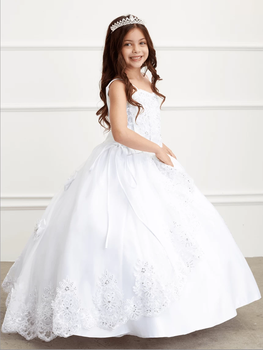 Kids Spaghetti Strapped Lace Communion Dress With Bolero Jacket #TK1199 | Norma Reed 2 Kids Spaghetti Strapped Lace Communion Dress With Bolero Jacket #TK1199 | Norma Reed - Image 2