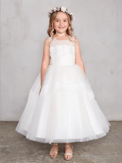Kids Elegant Sleeveless Illusion Neckline Dress With Lace Applique #TK5794 | Norma Reed -Norma Reed ScreenShot2022 03 30at12.26.55PM