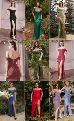 Cinderella Divine 7484C Plus Size Off Shoulder Slit Leg Corset Dress