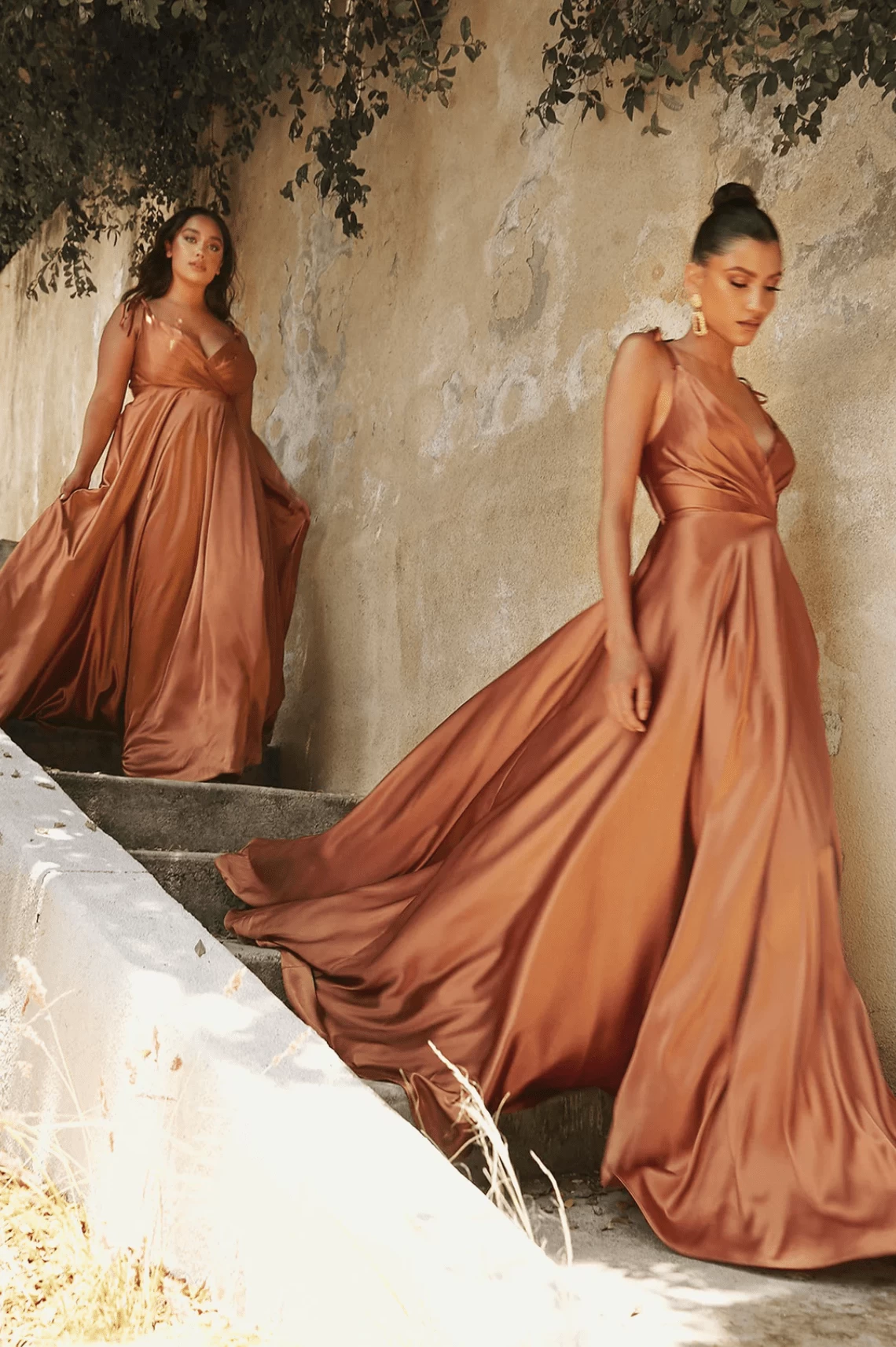 Cinderella Divine BD105 Satin Pleated V Neck Slit Leg Dress 5 Cinderella Divine BD105 Satin Pleated V Neck Slit Leg Dress - Image 5
