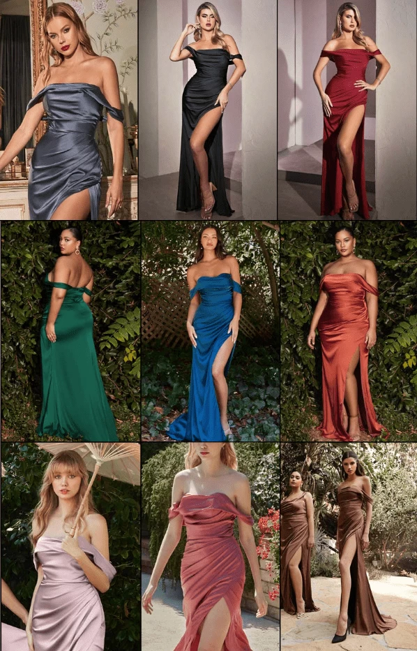 Cinderella Divine 7488C Plus Size Off Shoulder Satin Slit Leg Ruched Dress 8 Cinderella Divine 7488C Plus Size Off Shoulder Satin Slit Leg Ruched Dress - Image 8