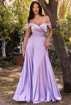 Cinderella Divine 7493 Satin Off Shoulder Wrap Style Dress